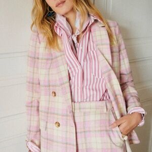 Sézane 100% Merino Wool Christie Jacket in Pink Check